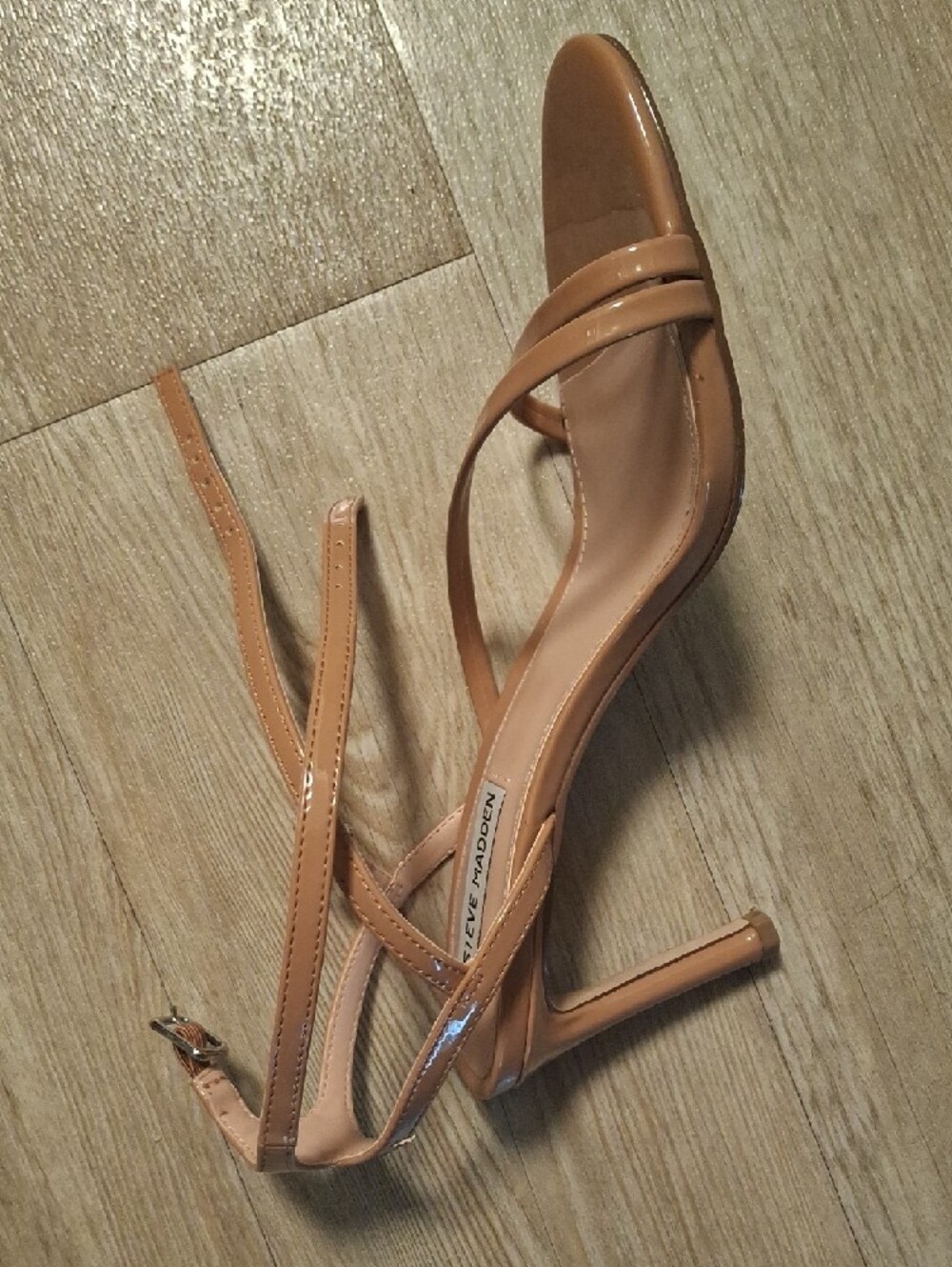 Steve Madden Patent Tan Strappy Lace-Up Sandals - Picture 5 of 13